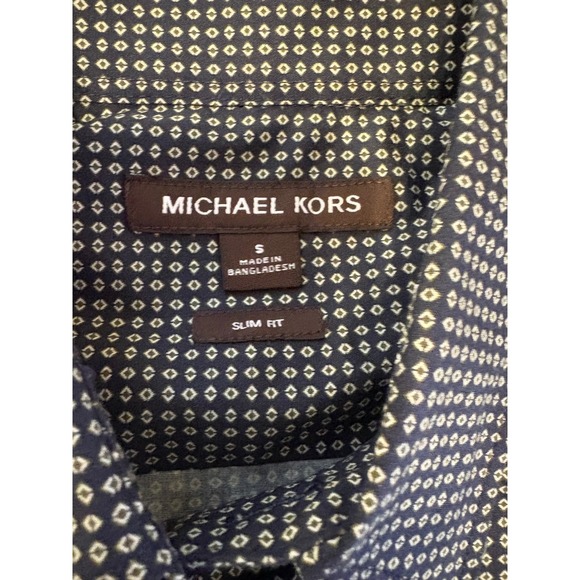 Michael Kors Black  Diamond Print Stretch Long Sleeve Dress Shirt - Small - Picture 4 of 7